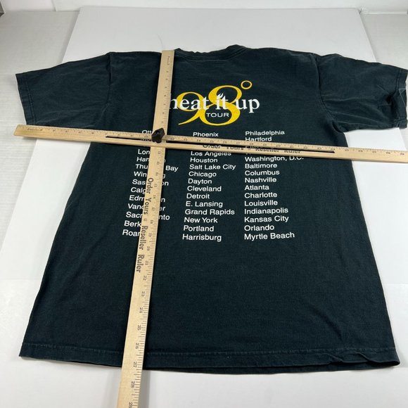 VTG 1999 98 Degrees Heat It Up Tour Shirt Large Black Faded Fire Fighter Tee - Picture 8 of 11